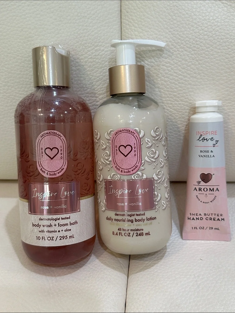 Bath and Bodywork Rose Vanilla Body Care Set includes Body Care 3 Pieces Set